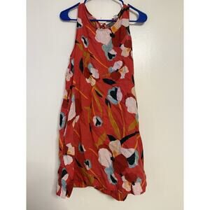 SIGRID OLSEN 100% Linen Red Floral Sleeveless Shift Dress Women’s size Medium